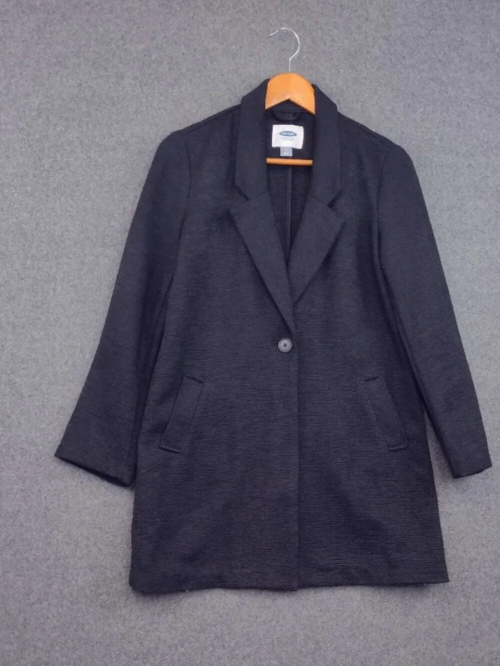 Old Navy Women's Small Black Ribbed Topper Coat Long Blazer Cotton Blend Jacket